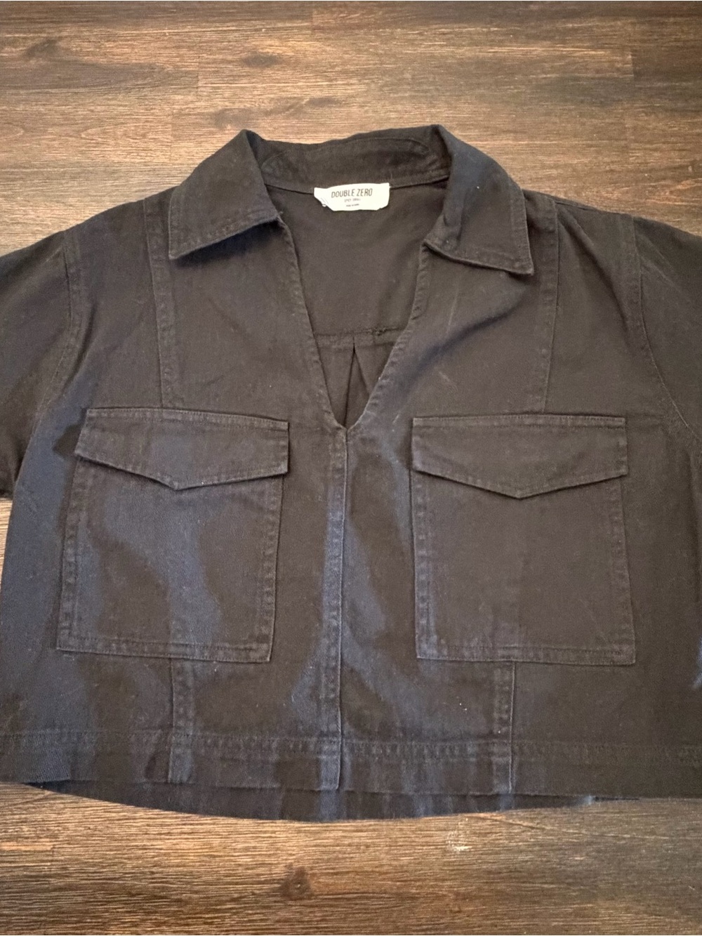 Double Zero Black Cropped Utility Jacket with Flap Pockets